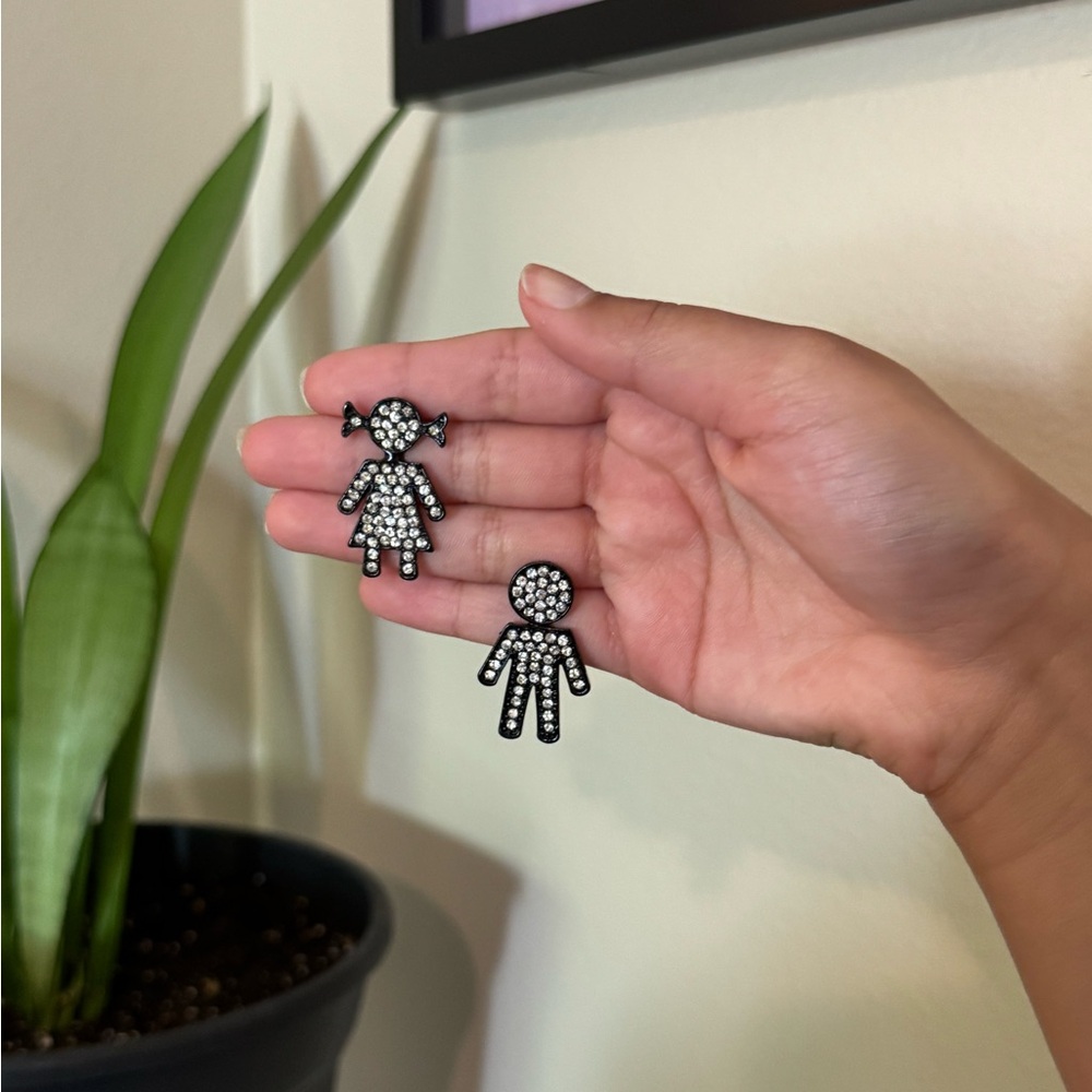 Boy & Girl Black and White Rhinestone Brooch Set